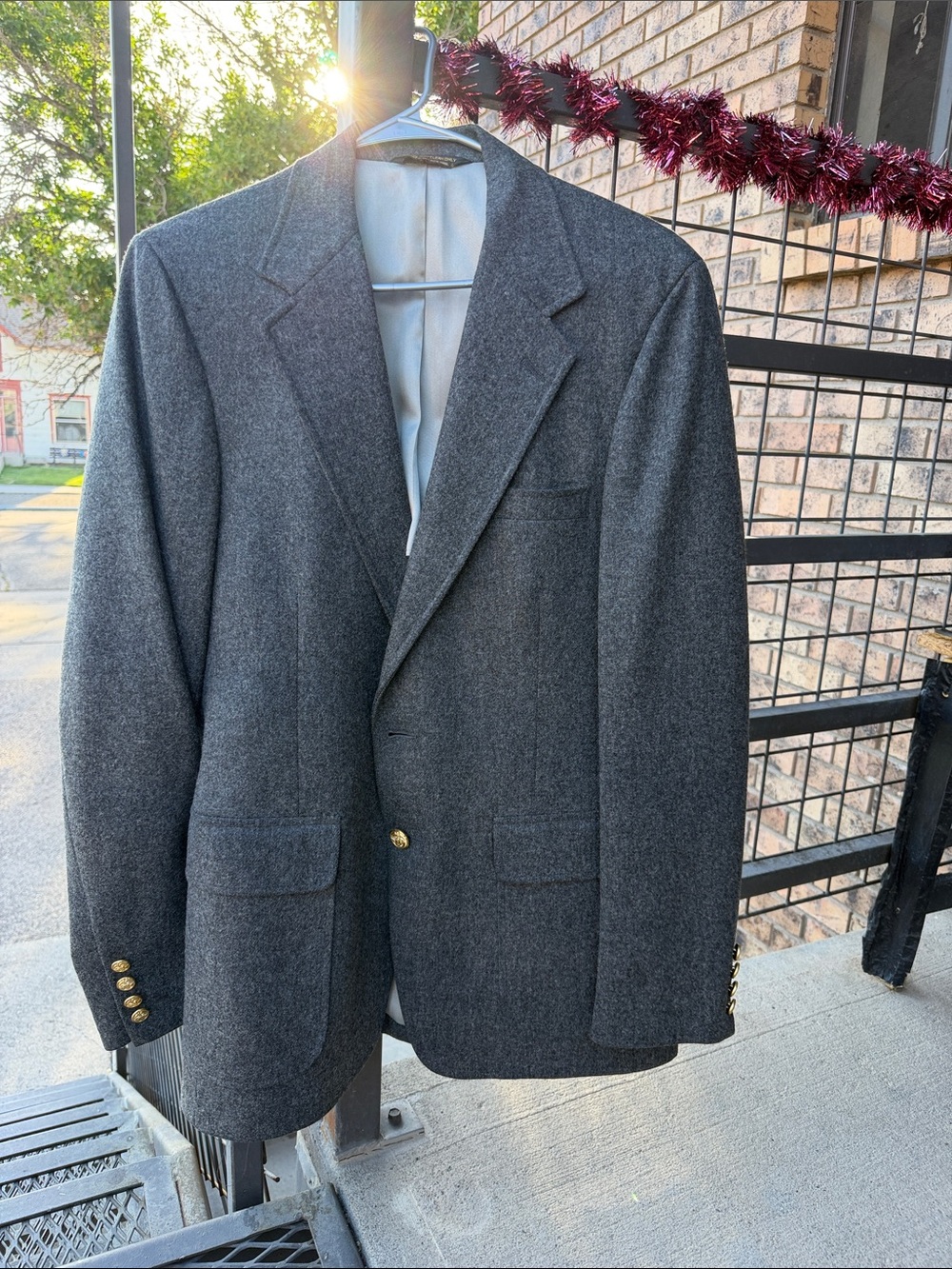 Men's Charcoal Gray Wool Sport Coat Blazer with Gold Buttons